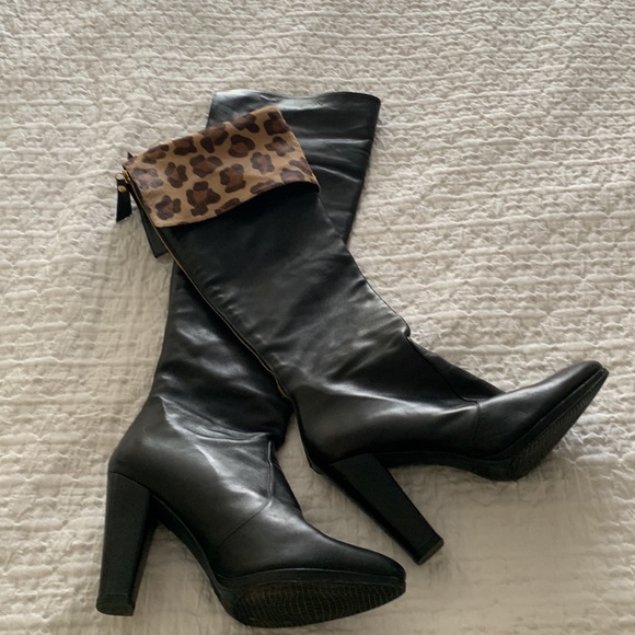 Stuart Weitzman black leather and calf hair over the knee boots size 8.5 - Picture 14 of 16